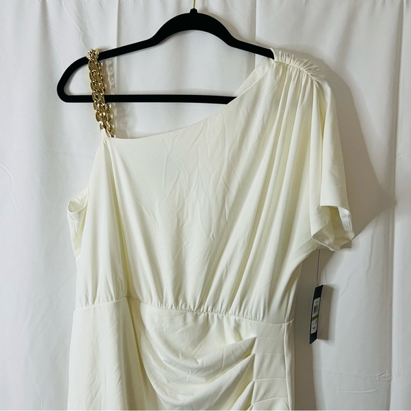 Women's GUESS One Shoulder Poly Dress w/Gold Chain Size 14 NWT's Asymmetrical - Picture 6 of 9